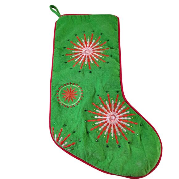 Christmas Stockings Set of 2 Green Red Embroidered Rhinestone 19" Holiday Decor - Picture 10 of 16